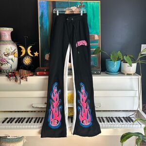 Rockstar Original Size M Flame Track Pants Stacked Flared Leg in Black